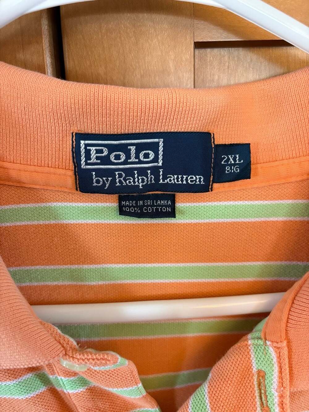 Vintage Polo Ralph Lauren Striped Polo Shirt Peach and Mint Green 2XL Big - Picture 3 of 4